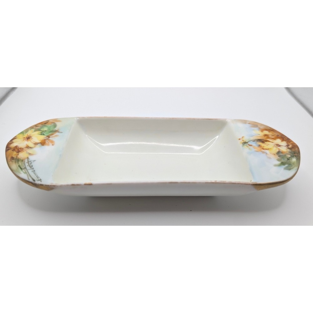 Vintage Favorite Bavaria Hand Painted Floral Celery Dish Emma Lung Signed 8.5in